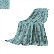 Betterull Japanese Wave Throw Blanket Asian Style Pattern with Dragon Figures and Sea Waves Mythology Monster Summer Quilt Comforter 70x50 Teal Grey White