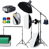 Godox 1200W 3x DE400II Studio Flash Lighting,X1T-C Trigger,Softbox,Light Stand, Studio Boom Arm,Top Light Stand,2m x 2m Background bracket and cloth (110v)