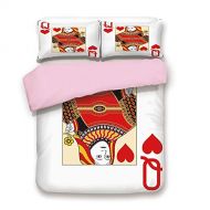 IPrint Pink Duvet Cover Set,Queen Size,Queen of Hearts Playing Card Casino Decor Gambling Game Poker Blackjack Deck,Decorative 3 Piece Bedding Set with 2 Pillow Sham,Best Gift For Girls W