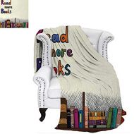 Anniutwo Digital Printing Blanket Read More Books Quote Printed on Sketch Background with Colorful Books on a Shelf Summer Quilt Comforter 60x36 Multicolor