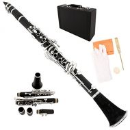 LAGRIMA Bb Flat Clarinet for Students Beginner Adult with 2 Barrels, Case, Mouthpiece, Care Kit, Glove, Screwdriver and Soft Cleaning Cloth, Black&Silver