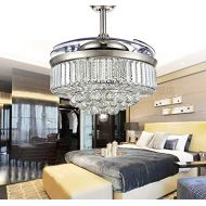 Lighting Groups Retractable Ceiling Fans 42 Crystal Invisible Chandelier Fan with Remote Control LED Light, Indoor Ceiling Fan Lights with 4 Foldable Acrylic Blades,Bedroom Lightin