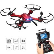 Potensic Drone with Camera, F181DH 5.8GHz RC Drone Quadcopter with 720P HD Live Camera RTF Altitude Hold UFO & Newest Stepless-Speed Function, 5.8Ghz FPV LCD Screen Monitor (Red)