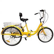 JedaJeda 24 3 Wheel Yellow Color Adult Bike Tricycle Basket Trike Cruise 6 Speed Shimano