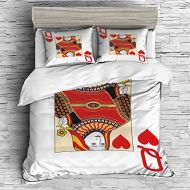 YOLIYANA 3 Pieces (1 Duvet Cover 2 Pillow Shams)/All Seasons/Home Comforter Bedding Sets Duvet Cover Sets for Adult Kids/Singe/Queen,Queen of Hearts Playing Card Casino Decor Gambling Game