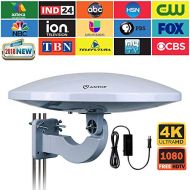 ANTOP 360°Omnidirectional Outdoor Indoor HDTV Antenna UFO 65 Miles Long Range with Built-in Amplifier Signal Booster and 4G LTE Filter