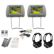 Pair Rockville RHP7-GR 7 Grey TFT-LCD Car Headrest Monitors+2 Wireless Headsets