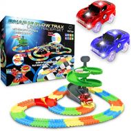 Ontel Glow Race Tracks for Boys - 360pk Flexible Glow in The Dark Magic Snap Race Tracks for Kids w/ Light Up Car Toys, Car Racing Track and Ramp Set