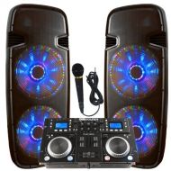 Adkins Professional Audio Light up the house! - Dj System - Lighted Powered Dual 15 DJ Speakers - 6000 Watts - Bluetooth, MP3, USB, SD, FM Radio or plug in your laptop or iPhone - Plug and Play - Light Show