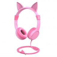 [Upgrade]iClever Boostcare Kids Headphones Girls - Cat Ear Hello Kitty Wired Headphones for Kids on Ear, Adjustable 85/94dB Volume Control - Toddler Headphones with MIC for School