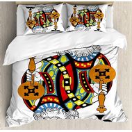 Anzona King 4 Piece Bedding Set Queen Size, King of Clubs Playing Gambling Poker Card Game Leisure Theme Without Frame Artwork, Duvet Cover Set Quilt Bedspread for Childrens/Kids/Teens/Ad