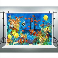 Blue Underwater World Backdrop for Photography 9x6FT Colorful Tropical Fishes Background Coral Ship Sea-Grass Backdrops Personalized Backdrop Theme Party Photo Booth Props LUCKSTY