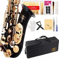 GLORY Glory Black/Gold Keys E Flat Professional Alto Saxophone sax with 11reeds,8 Pads cushions,case,carekit-More Colors with Silver or Gold keys