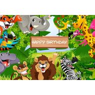 Yeele 10x8ft Jungle Safari Cartoon Animals Backdrop - Baby Happy Birthday Party Banner Decor Photography Background Kids Children Portrait Photo Booth Shooting Studio Props Photoca