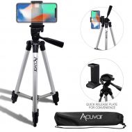 Acuvar 50 Inch Aluminum Camera Tripod with Quick Release + Universal Smartphone Mount for iPhone 11 Pro, 11 Pro Max, Xs, Max, Xr, X, 8, 8+, Pixel 3, XL, Android Note 9, S10, S10+ &