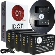 DOT-01 4X Brand 1200 mAh Replacement Blackmagic Pocket Cinema Batteries and Dual Slot USB Charger for Blackmagic Blackmagic Pocket Cinema Camera Digital Camera and Blackmagic Pocke
