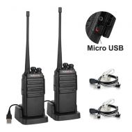 Radioddity GA-2S Long Range Walkie Talkies UHF Two Way Radio Rechargeable with Micro USB Charging + USB Desktop Charger + Air Acoustic Earpiece with Mic, 2 Pack