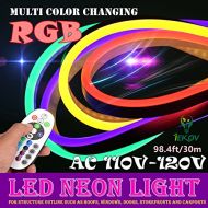 LED NEON LIGHT, IEKOV AC 110-120V Flexible RGB LED Neon Light Strip, 60 LEDs/M, Waterproof, Multi Color Changing 5050 SMD LED Rope Light + Remote Controller for Home Decoration (9
