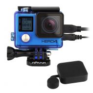 SOONSUN Side Open Protective Skeleton Housing Case with LCD Touch Backdoor and Silicone Lens Cap Cover for GoPro Hero 4, Hero3+, Hero 3 Camera - Transparent Blue
