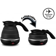 Gourmia GK320 Travel Foldable Electric Kettle - Dual Voltage - Food Grade Silicone, Collapses for Easy & Convenient Storage, Boil Dry Protection, .6 Quart - Black