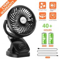 COMLIFE Battery Operated Clip on Portable Fan with 4400mAh Power Bank Feature, Rechargeable Battery Personal Cooling Fan for Baby Stroller, 6-32 Hours Working Time,Stepless Regulat