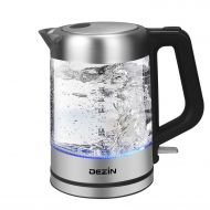 Dezin Electric Kettle, 1.5L Glass & Stainless Steel Finish Cordless Tea Kettle with One Touch Lid Open Button, Fast Heating, Auto Shut-Off and Boil Dry Protection Tech