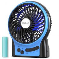 OPOLAR Portable Travel Mini Fan with 3-13 Hours Battery Life for Camping, Personal Battery Operated or USB Powered Handheld Fan, Internal Blue and Side Light, 3 Speeds, Quiet, Rech