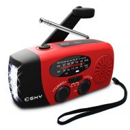 Esky [Upgraded Version] Portable Emergency Weather Radio Hand Crank Self Powered AM/FM/NOAA Solar Radios with 3 LED Flashlight 1000mAh Power Bank Phone Charger (Red): Electronics