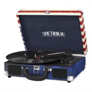 Victrola Vintage 3-Speed Bluetooth Suitcase Turntable with Speakers, American Flag
