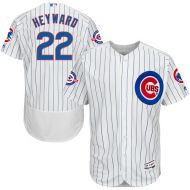Men's Chicago Cubs Jason Heyward Majestic Home WhiteRoyal Flex Base Authentic Collection Jersey with 100 Years at Wrigley Field Commemorative Patch