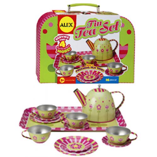  Alex *NEW IN CUTE CARRY CASE* 16 Piece Tin Tea Set by ALEX in Pink Carry Case