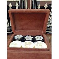 30 Backgammon Pieces Checkers Inlaid Mother of Pearl + Dices Handmade (1.4")