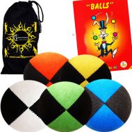 Flames N Games 5x Pro Thud Juggling Balls - Deluxe (SUEDE) Ball Set Of 5 +Book Of Tricks + Bag