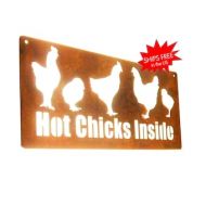 81MetalArt Rustic Metal Chicken Coop Sign -- HOT CHICKS INSIDE! chicken farmhouse, rooster sign, outdoor chicken sign, funny garden sign, she-shed sign