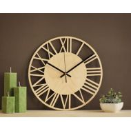 SnazzyNestShop Roman wall clock / Roman numeral / Roman digits wall clock / Roman numbers wooden clock / Roman numerals wood clock / Large wall clock