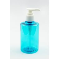 GrandParfums 3 TURQUOISE 200ml Soap/Hand Cream Aqua Blue Shampoo/Lotion 6.8 Oz MODERN PET Cylinder Plastic Bottles w/ Silver Ribbed Metallized Pump