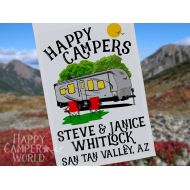 HappyCamperWorld Happy Campers Personalized Travel Trailer Camping Flag, Camping Sign, Campsite Flag, RV Camp Sign, Camper Decoration, Travel Trailer Decor