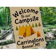HappyCamperWorld Welcome to our Campsite Personalized Camping Garden Flag, Camping Sign, Fathers Day Gift, Tent Flag, Campground Decor, Camp Gift