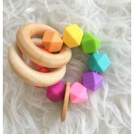 /FeltmanAndCo Baby Teething Fairytale Gift Toy Wooden Teether Rainbow Teether Silicone Bead Teether Hexagon Silicone Beads Teething Jewelry Wooden Teethin