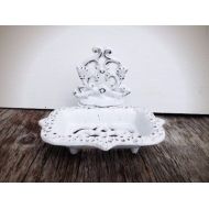 HOUSEOFBOLD White business card holder soap dish / french country / bathroom office decor / business card stand / Victorian shabby chic / soap tray