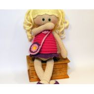 SlingNecklaceAndToys Doll handmade, Crochet doll, Doll pink dress, doll blond hair, cute doll, rag doll, first doll, gift for girl, cuddly doll, stuffed doll