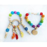 SlingNecklaceAndToys Rainbow Baby Toy Baby gift Teether Baby teether Teething Toy Nursing Necklace Teething Necklace Baby shower gift Baby toy Gift for baby