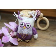 /SlingNecklaceAndToys Crochet Owl Teether Teething toy Rattle owl Owl pendant Owl pendant Owl plushie Crochet birds Rattle Baby shower gift Stroller toy