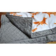 TheDesignerMinkyCo Fox Baby Blanket - Pouncing Fox - Designer Minky - Charcoal