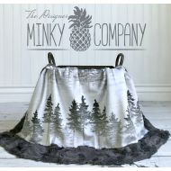 /TheDesignerMinkyCo Forest Mist Minky Blanket - Pine Tree Blanket - Designer Minky - Grey