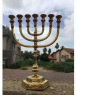 LiamCenter Brass Copper 14 Inch Massive Israel Temple Menorah Jerusalem 7 candle holder