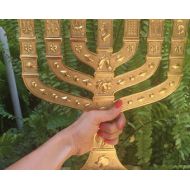 LiamCenter Large Authentic Menorah In Gold Plated With 12 Signs From Jerusalem 14 Inch Heigh