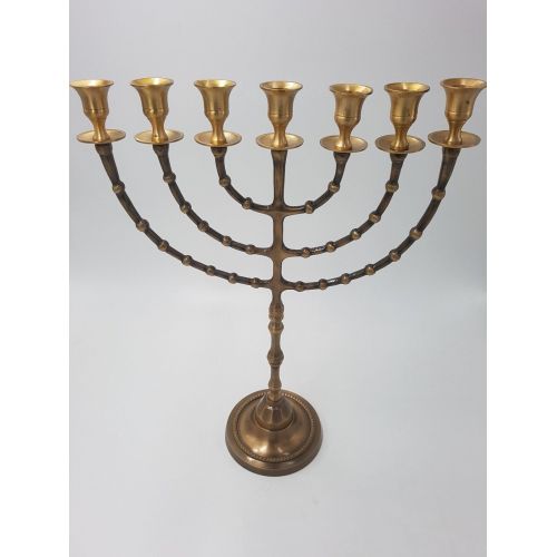  LiamCenter Brass copper with 18 Temple Menorah Menora Jerusalem 7 candle holder EXPRESS SHIP