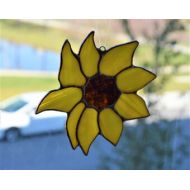 DownriverGlass Small stained glass sunflower suncatcher 5 inch diameter