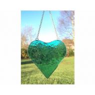 MadeByAliceGlass Stained Glass Blue, Green Heart Suncatcher Decoration, Made By Alice Stained Glass Art